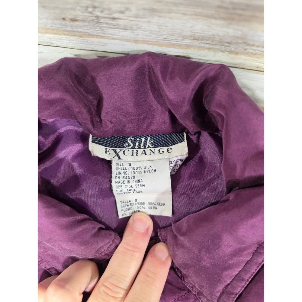 Silk Exchange Purple Quilted Silk Tracksuit Set Jacket Small Pants Medium
